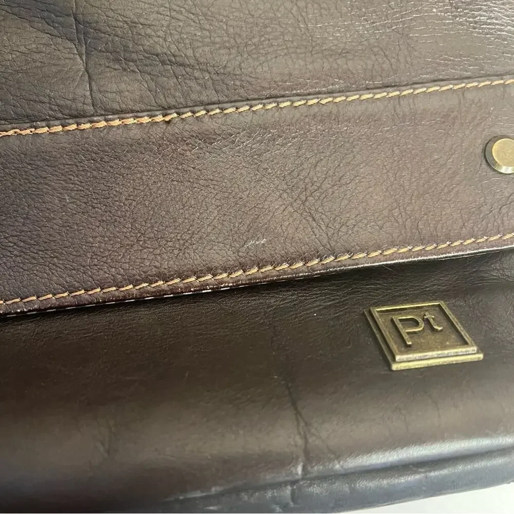 Brown leather messenger laptop crossbody bag